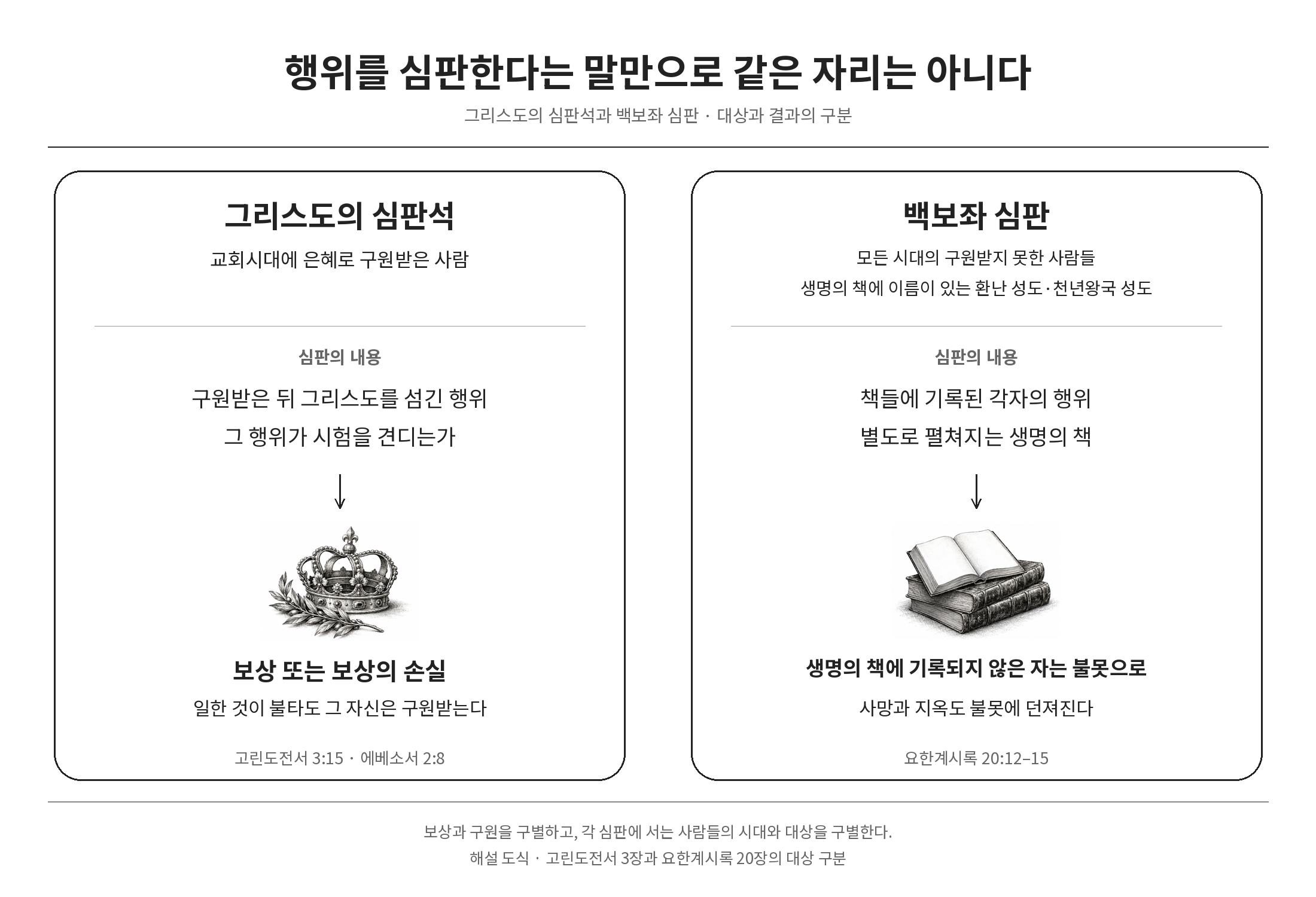 그리스도의 심판석과 백보좌 심판의 대상과 결과 비교