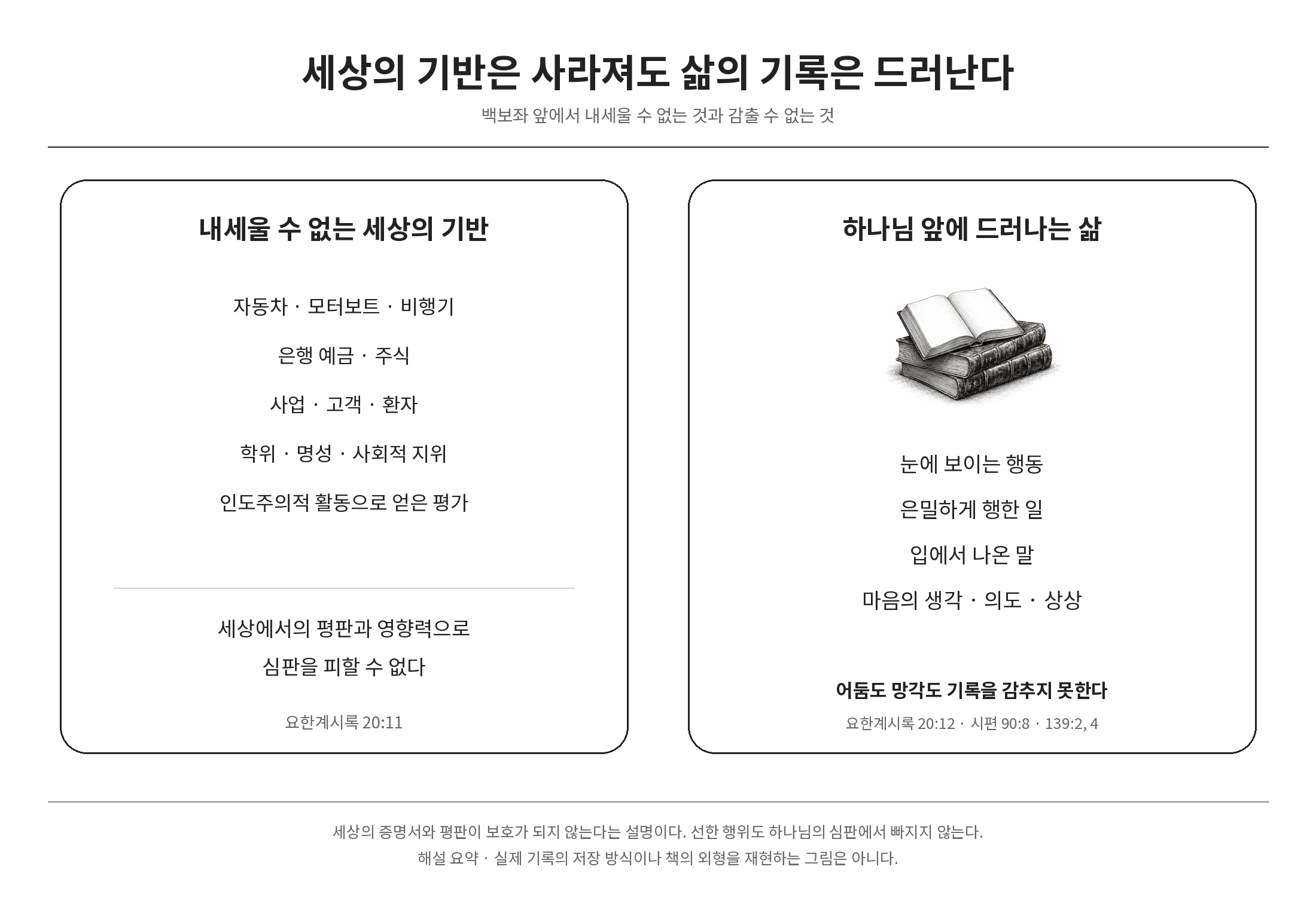 심판 앞에서 보호가 되지 않는 세상의 기반과 드러나는 삶의 기록