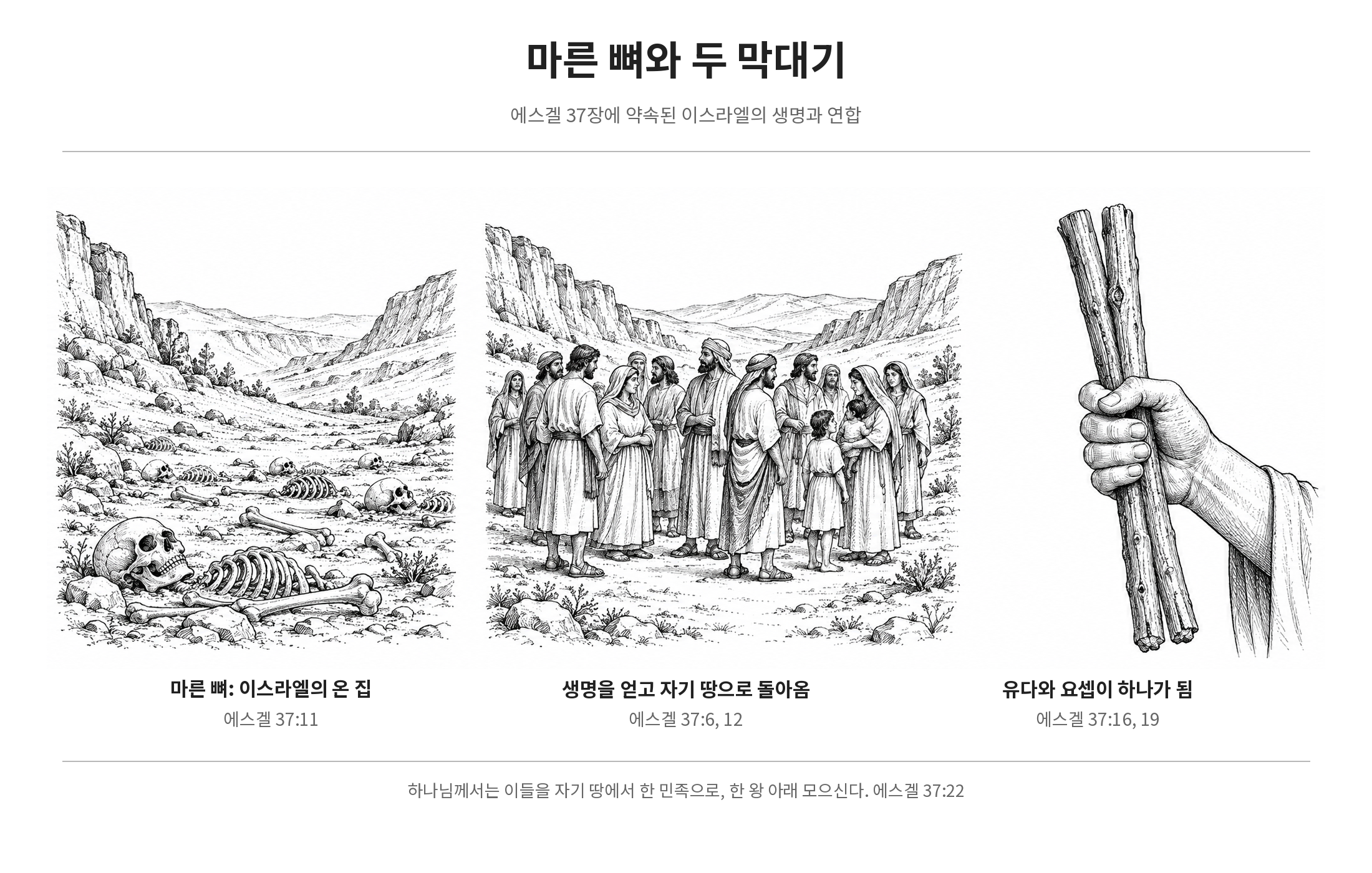마른 뼈의 생명 회복과 두 막대기의 연합으로 설명한 에스겔 37장