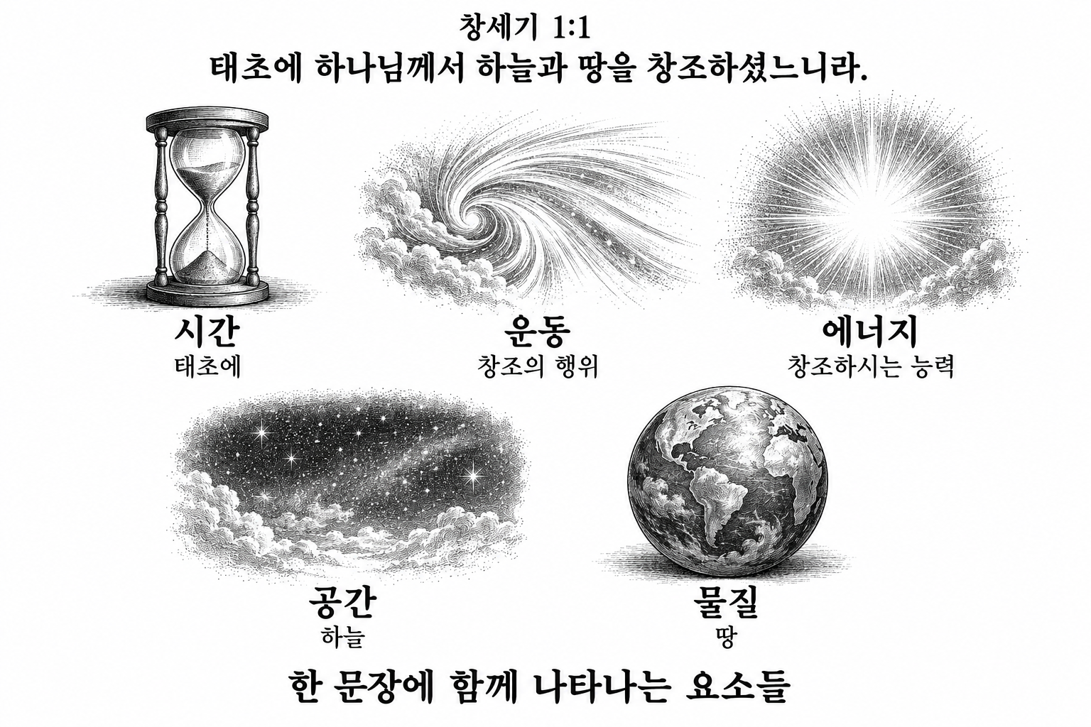 창세기 첫 문장에 함께 나타나는 시간·운동·에너지·공간·물질