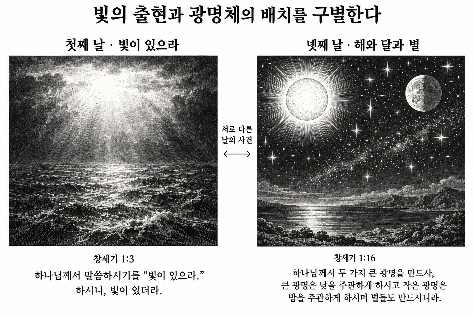 첫째 날의 빛과 넷째 날의 해·달·별의 구별