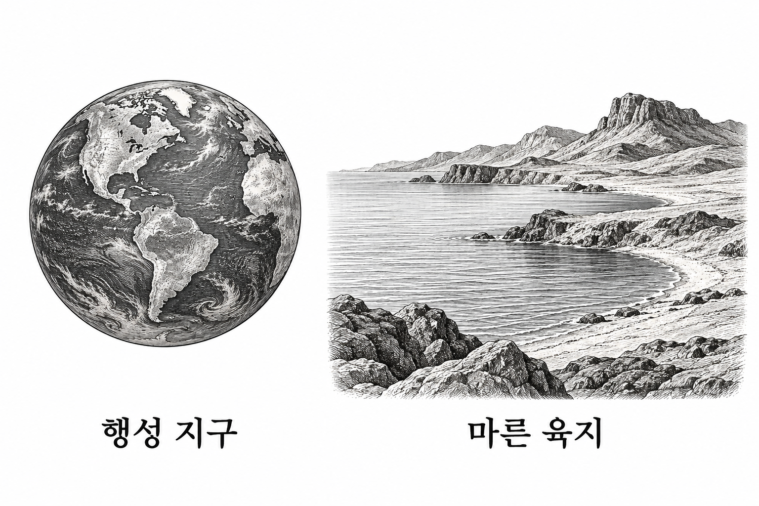 행성 지구와 물에서 드러난 마른 육지