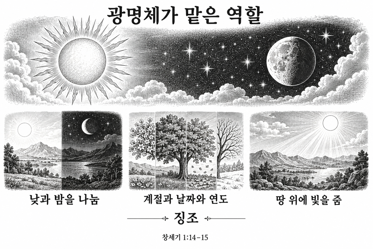 낮과 밤, 계절과 날짜를 구분하고 땅을 비추는 광명체