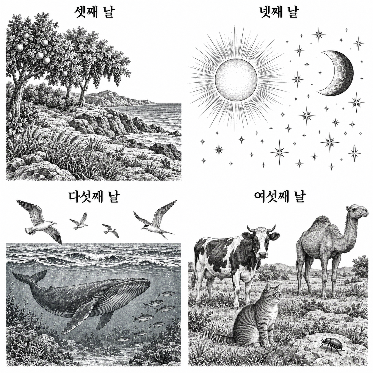 셋째 날부터 여섯째 날까지의 창조 순서