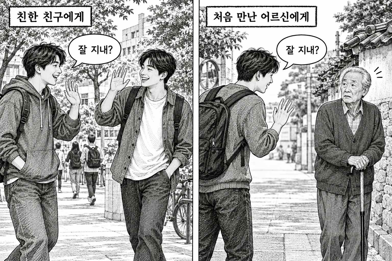 같은 인사말이 친구와 처음 만난 어르신에게 다르게 전달되는 사례