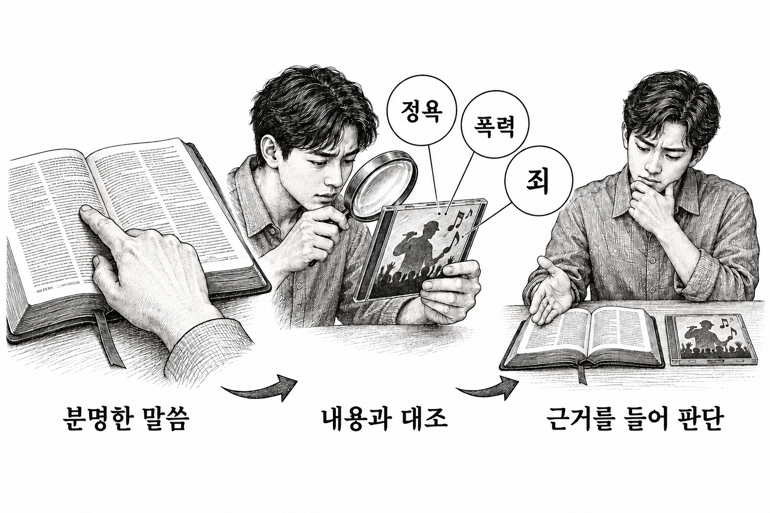 분명한 말씀과 활동의 내용을 대조하여 근거를 들어 판단하는 과정