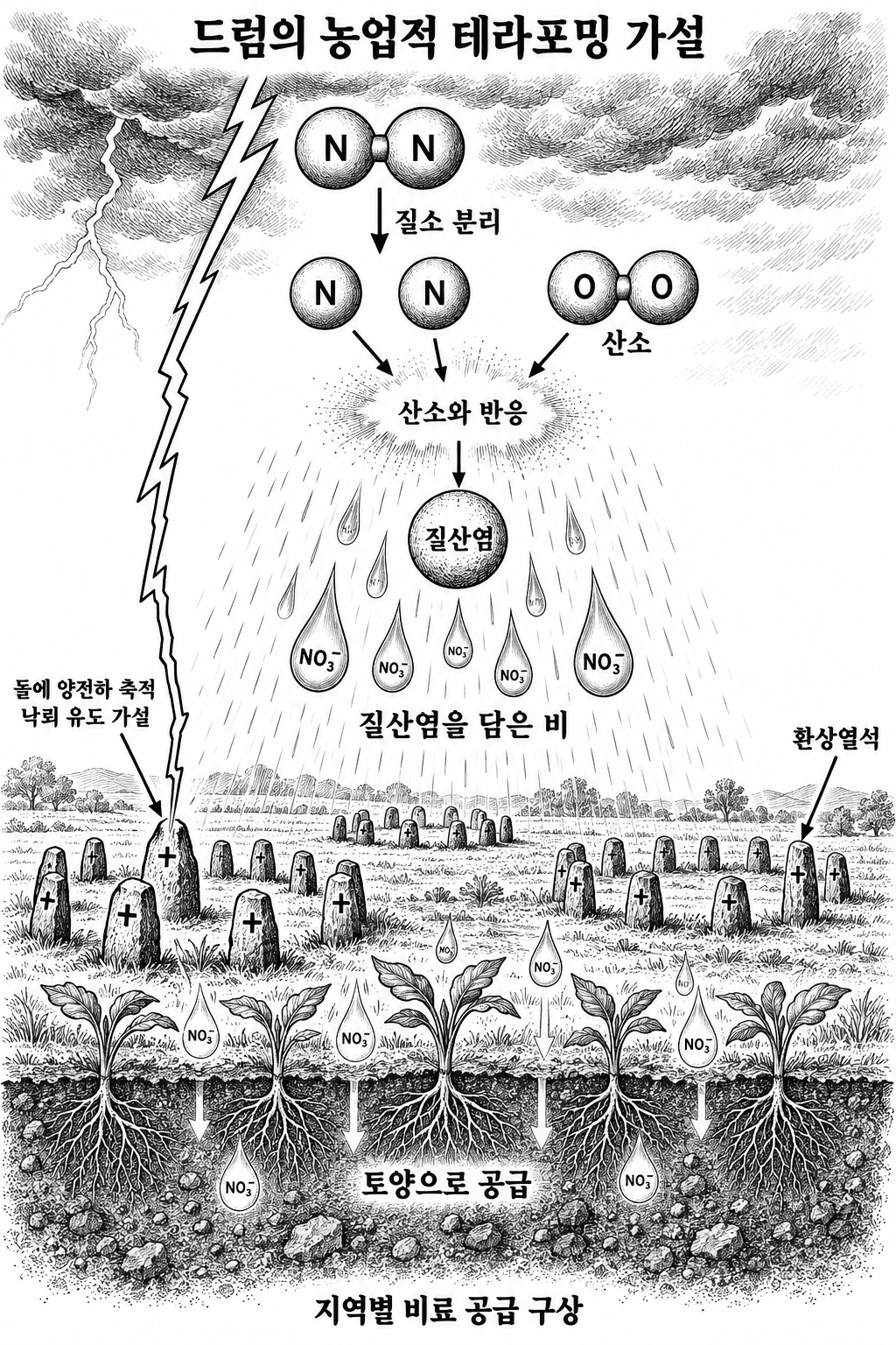 낙뢰로 생성된 질산염이 비와 함께 토양에 공급된다는 농업적 테라포밍 구상.