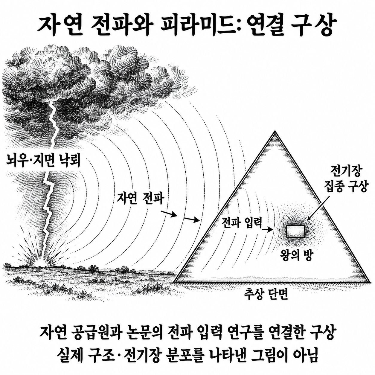 낙뢰가 발생시키는 전파를 입력으로 왕의 방 주변에 전기장이 집중될 수 있다는 구상.