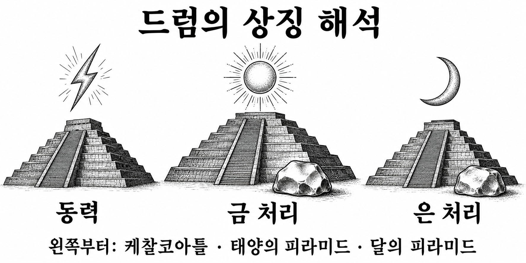 테오티우아칸의 세 피라미드 이름을 낙뢰 동력과 금·은 처리 기능으로 읽는 해석.