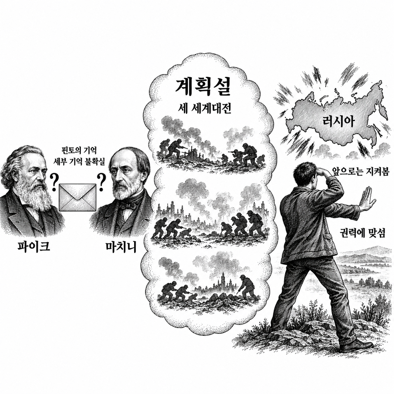발신자와 세부 기억이 불확실한 세계대전 계획설을 현재의 전쟁 우려와 연결하는 질문.