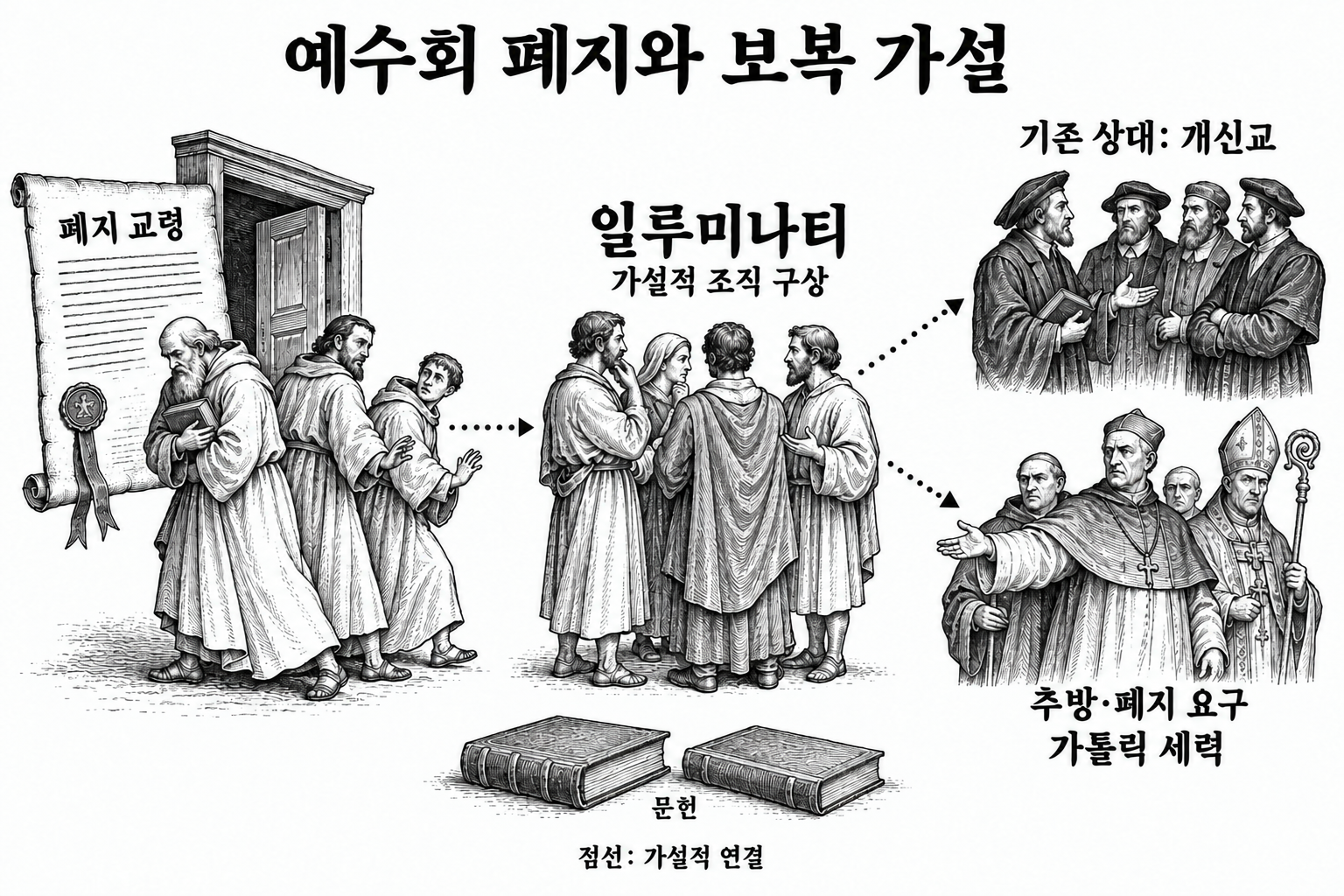 일루미나티가 기존의 적과 새롭게 적대한 가톨릭 세력 모두를 겨냥한 수단이었다는 가설.