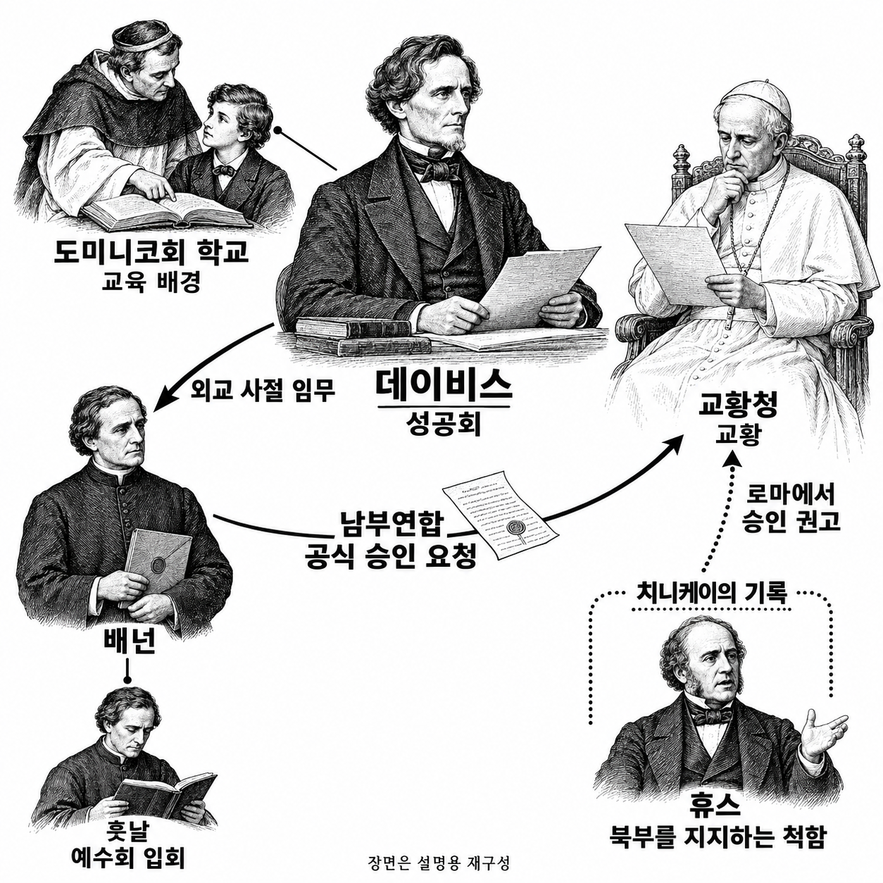 데이비스의 교육·종교적 배경과 교황청 승인을 구한 외교 관계.