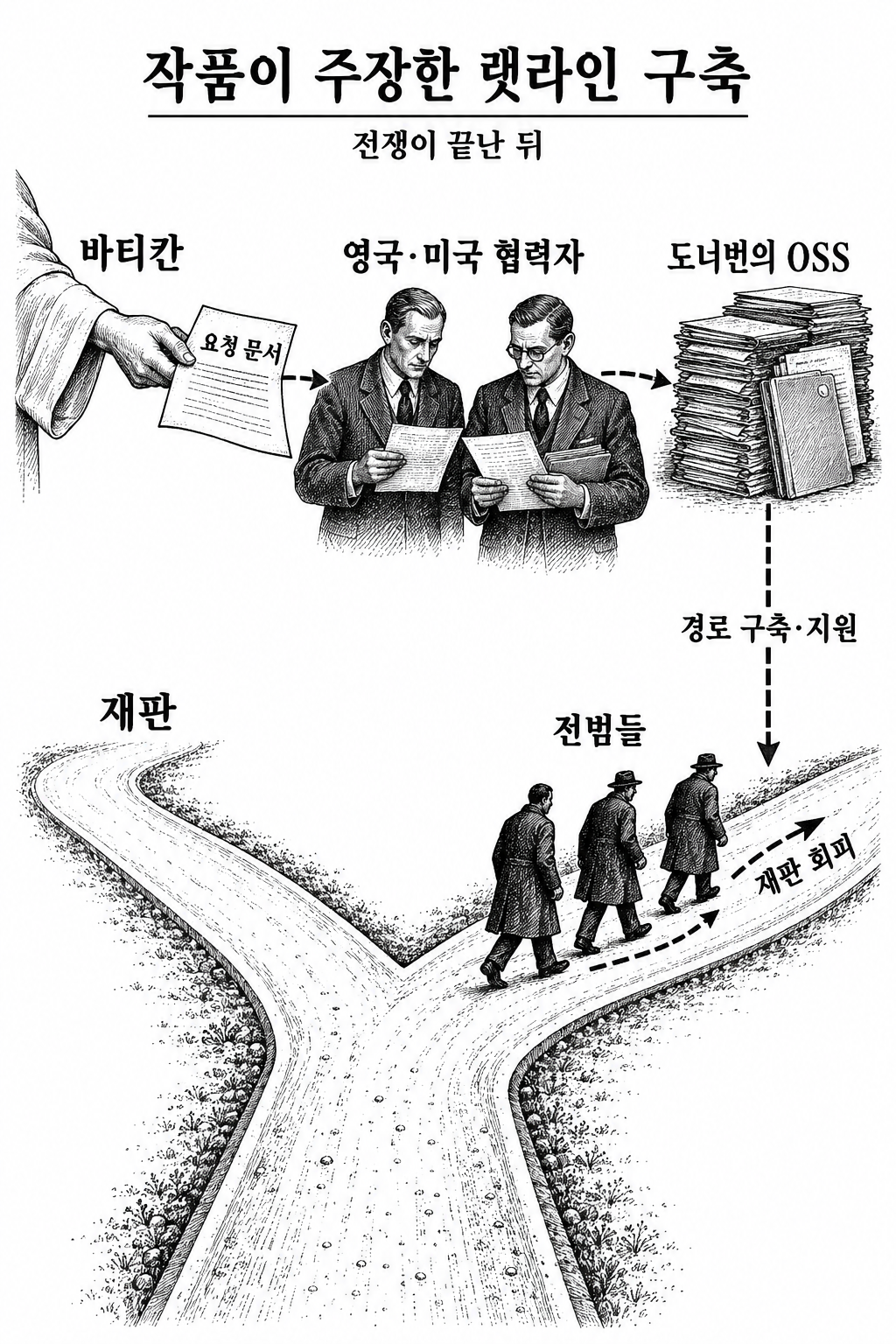 바티칸의 요청과 OSS의 도움으로 전범들이 처벌을 피했다는 작품의 주장.