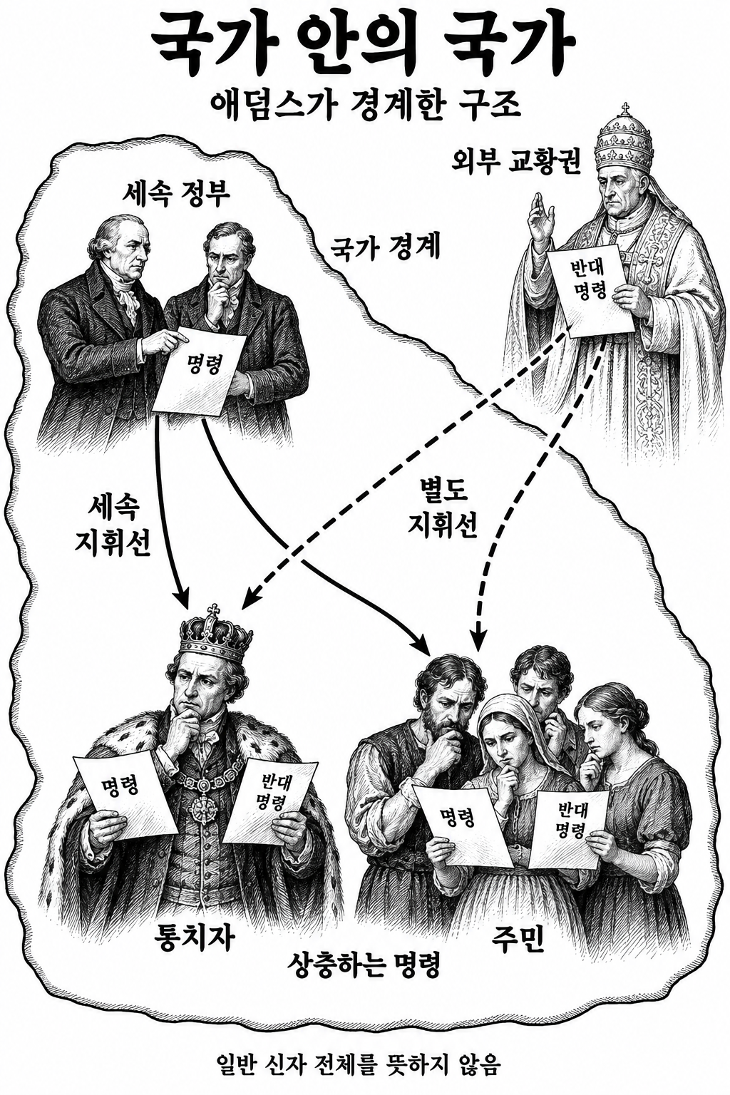 세속 정부 내부에 경쟁하는 별도의 지배권이 생긴다는 애덤스의 우려.