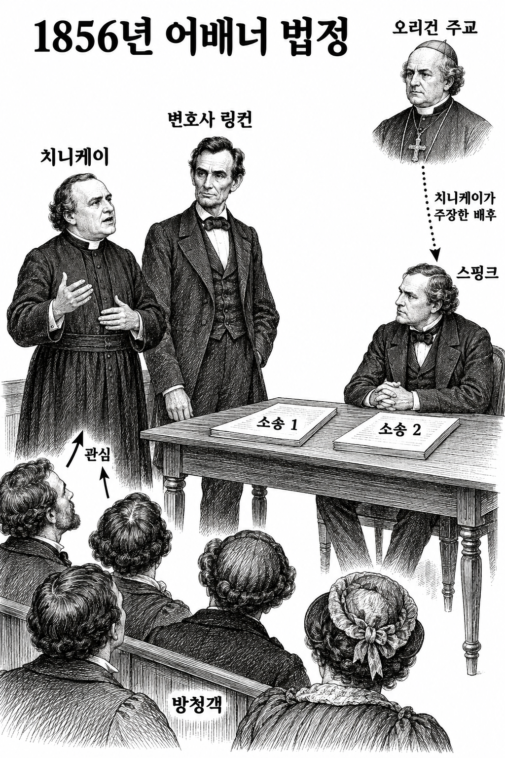 치니케이의 소송에서 링컨이 맡은 변호와 당시 치니케이에게 쏠린 대중의 관심.