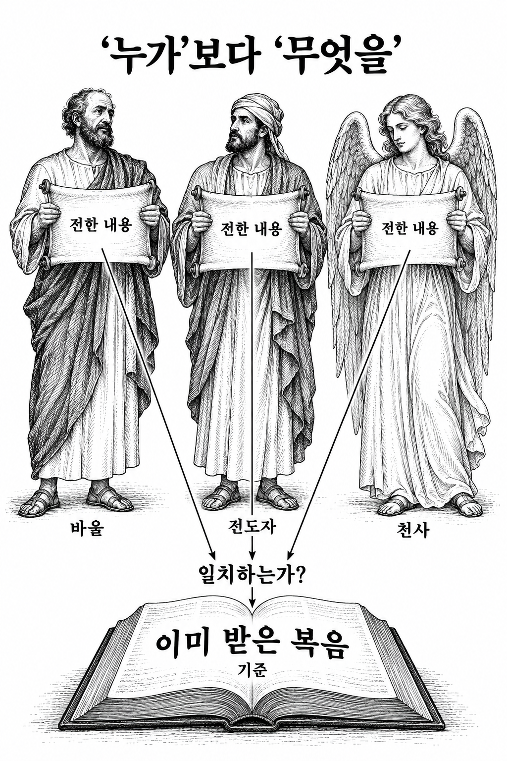사도나 천사도 예외 없이 이미 전해진 복음의 내용에 따라 판단된다는 기준.