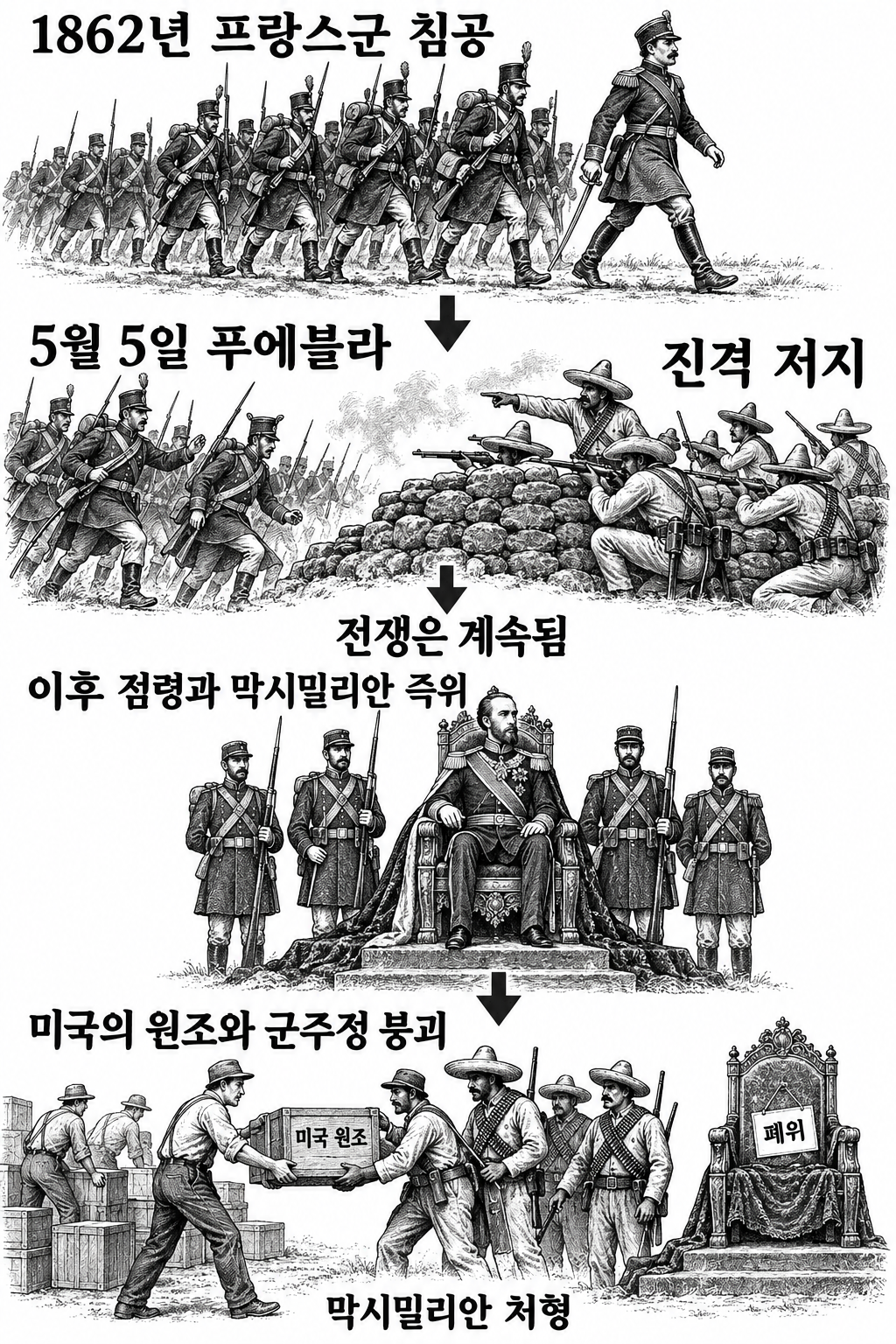 푸에블라의 승리 이후에도 이어진 프랑스 점령과 막시밀리안 통치의 종말.