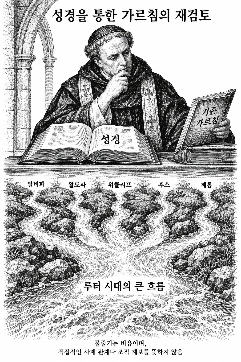 교회 내부의 성경 독서와 앞선 신앙 운동들이 종교개혁의 배경이 된 관계.