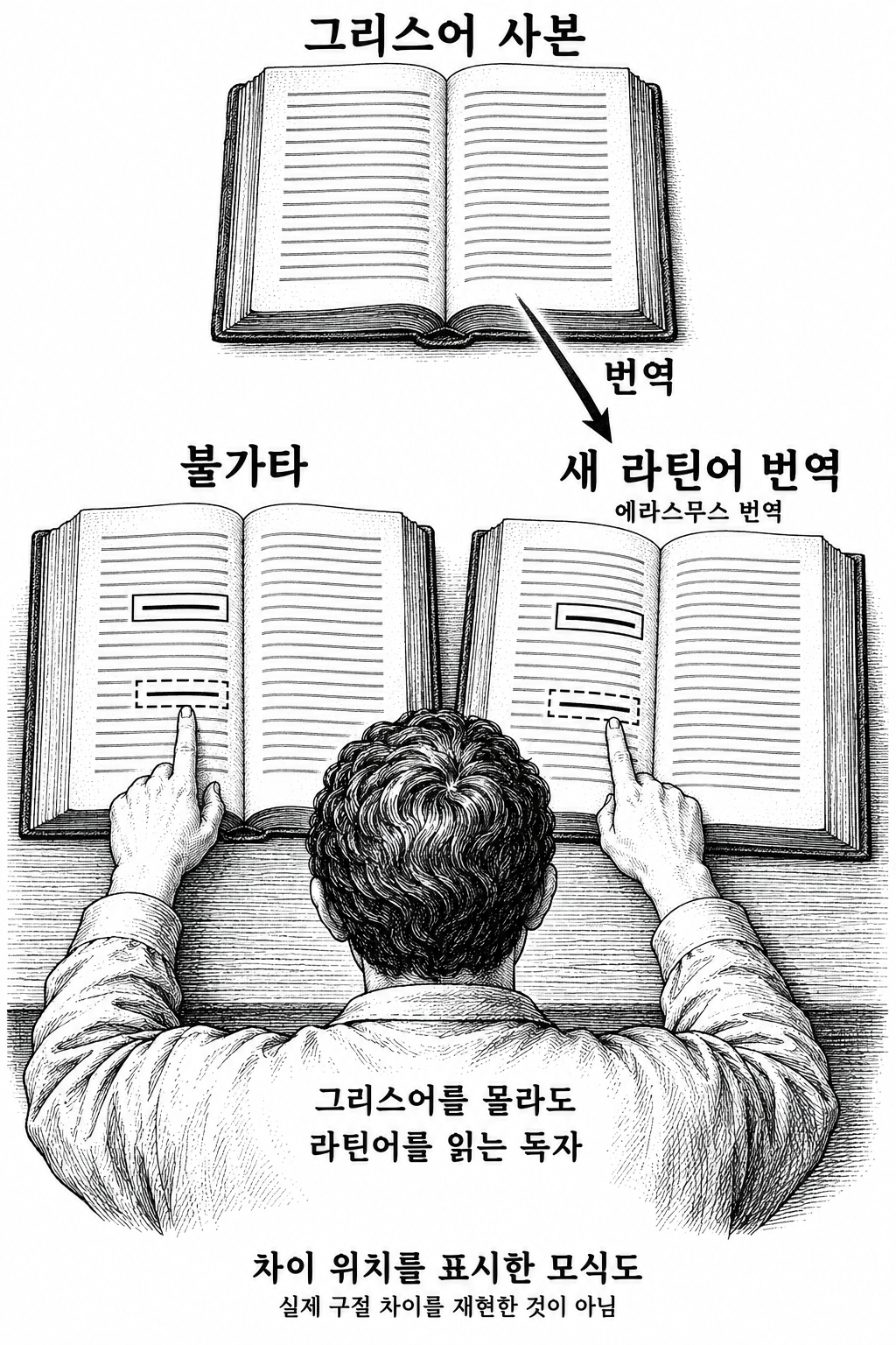 그리스어를 모르는 라틴어 독자도 두 라틴어 번역을 직접 비교할 수 있게 된 변화.