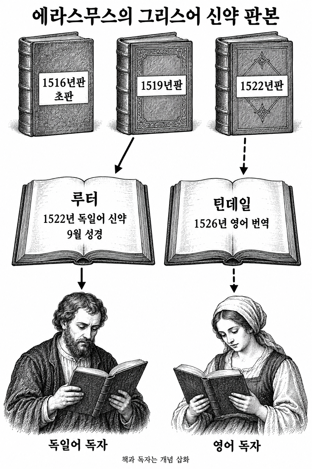루터와 틴데일의 번역이 서로 다른 에라스무스 판본을 사용한 관계.