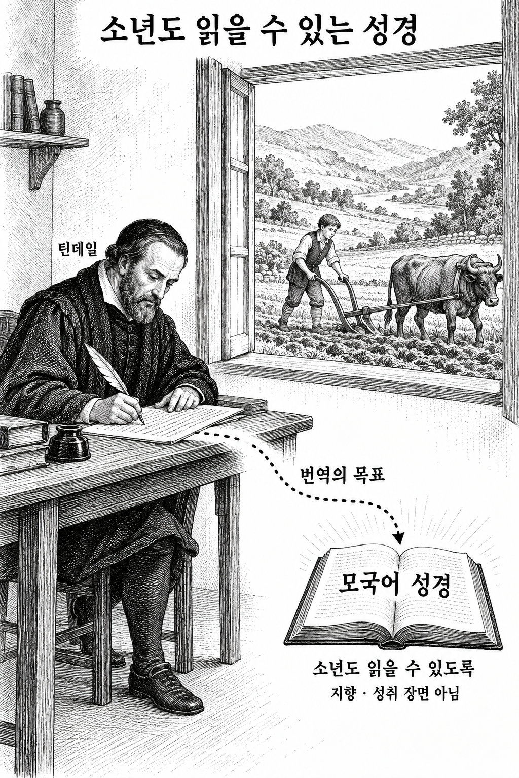 밭을 가는 소년까지 성경을 이해하도록 하려는 열망과 번역 작업의 연결.