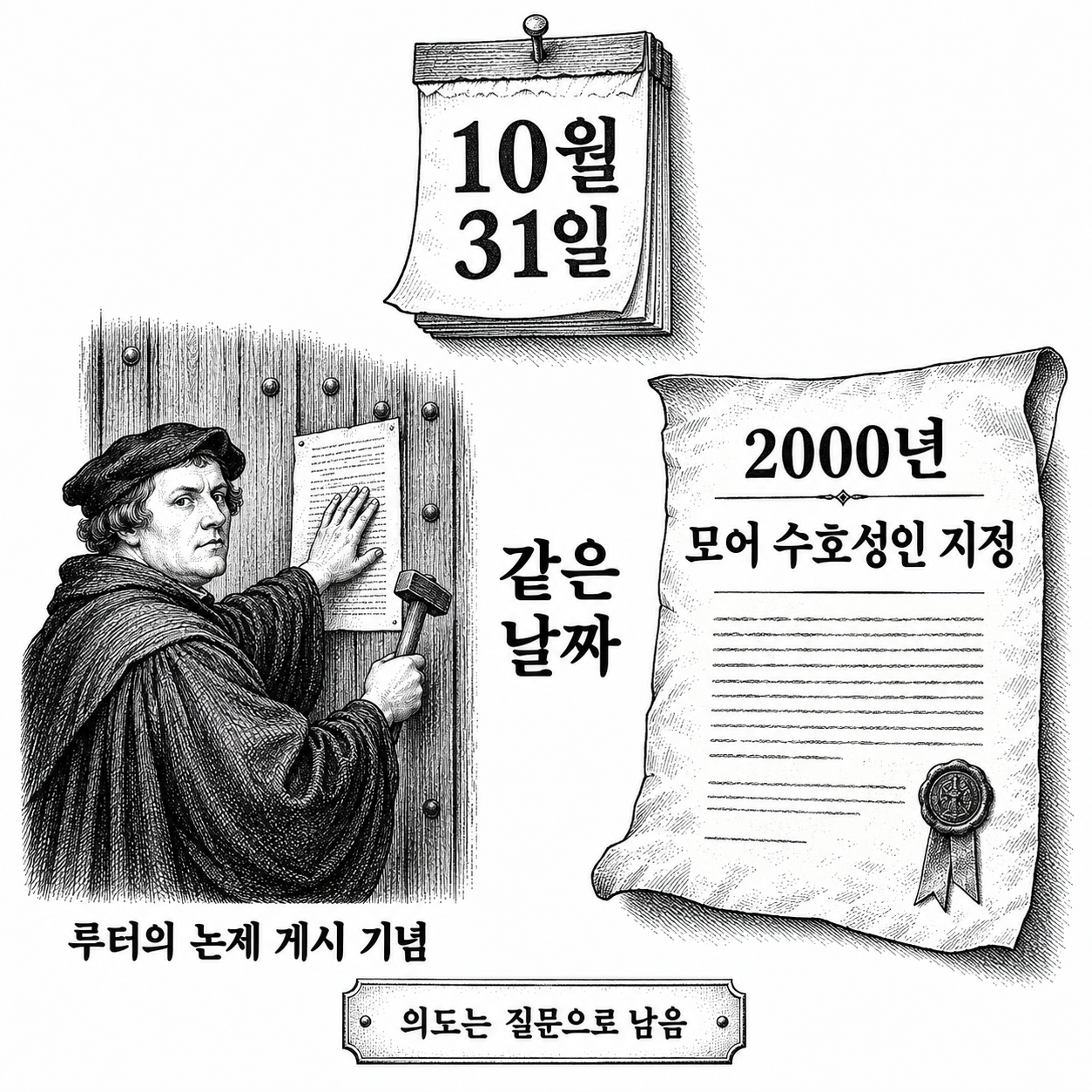 종교개혁 기념일과 모어의 수호성인 지정 날짜가 겹치는 사실 및 그 의도에 대한 질문.