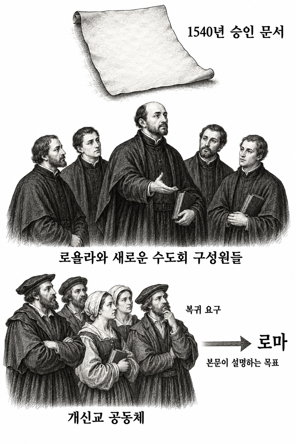 예수회 승인과 개신교도들을 로마로 돌아오게 하려 했다는 창립 목적의 설명.