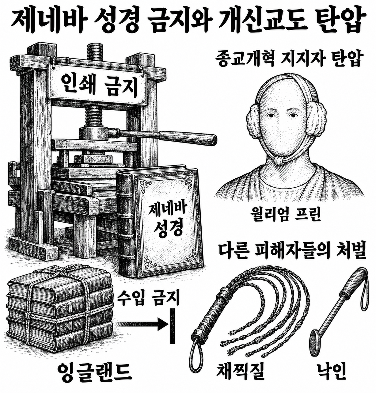 제네바 성경의 인쇄·수입 금지와 개신교도에 대한 신체적 박해